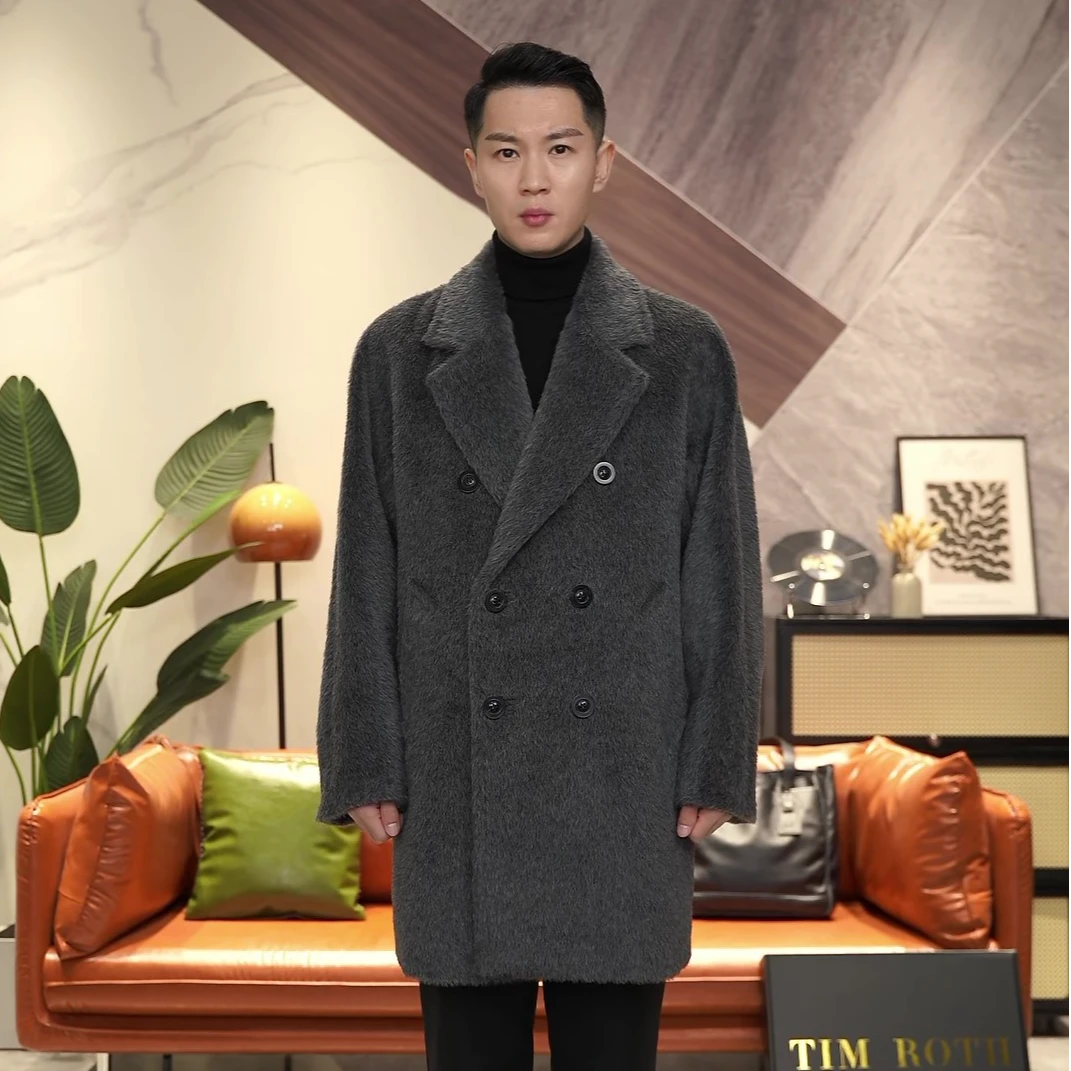 【苏力羊驼】男士中长款加厚秘鲁长毛皮草感羊驼毛大衣101801男款