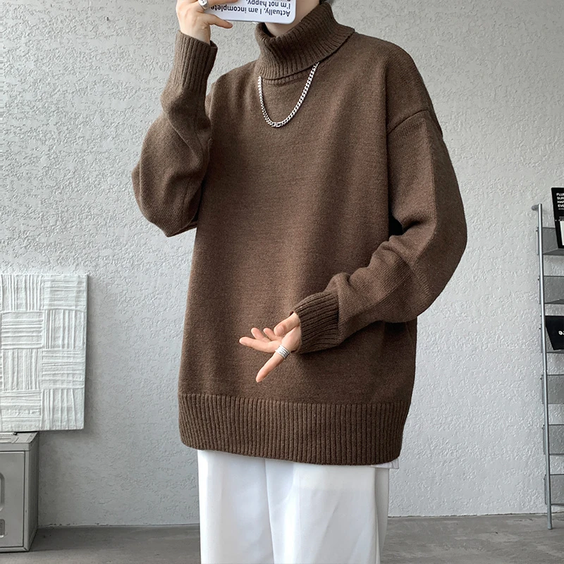 秋冬季高领毛衣男潮流百搭宽松纯色加厚保暖线衣打底衫2024针织衫