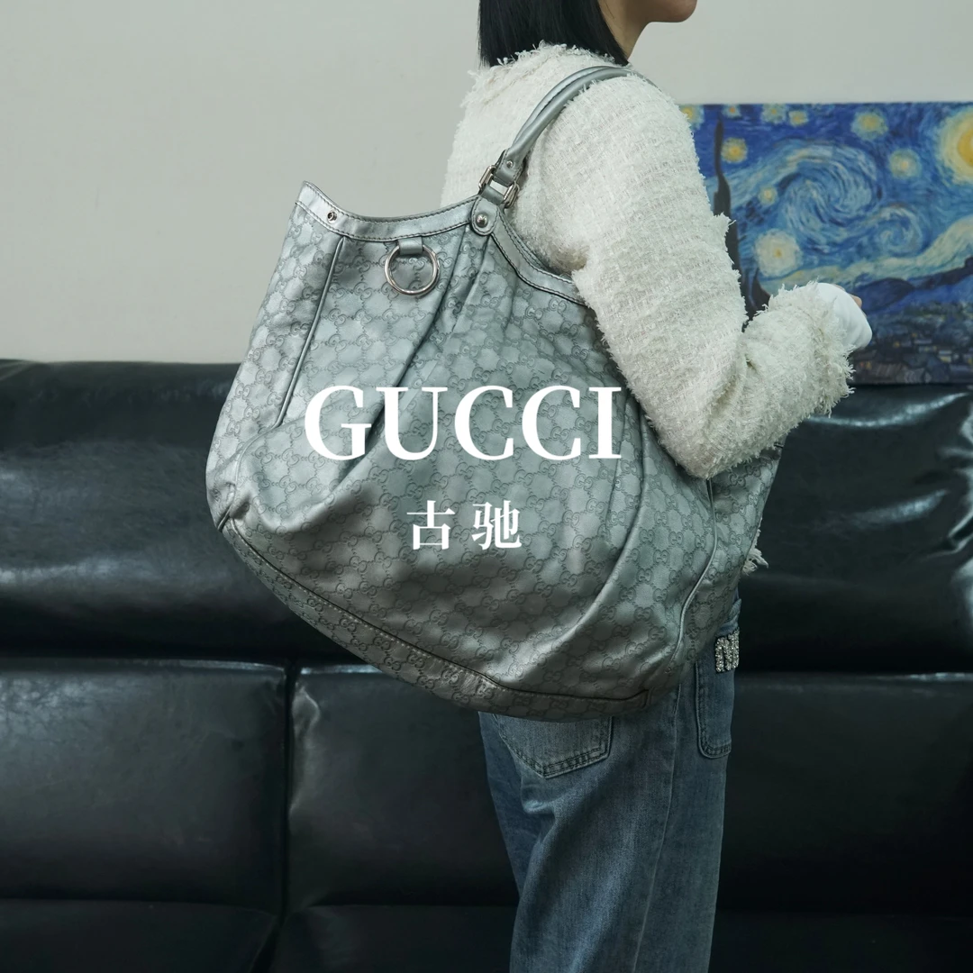 95新 GUCCI/古驰 银色单肩包/CS09519017/9017