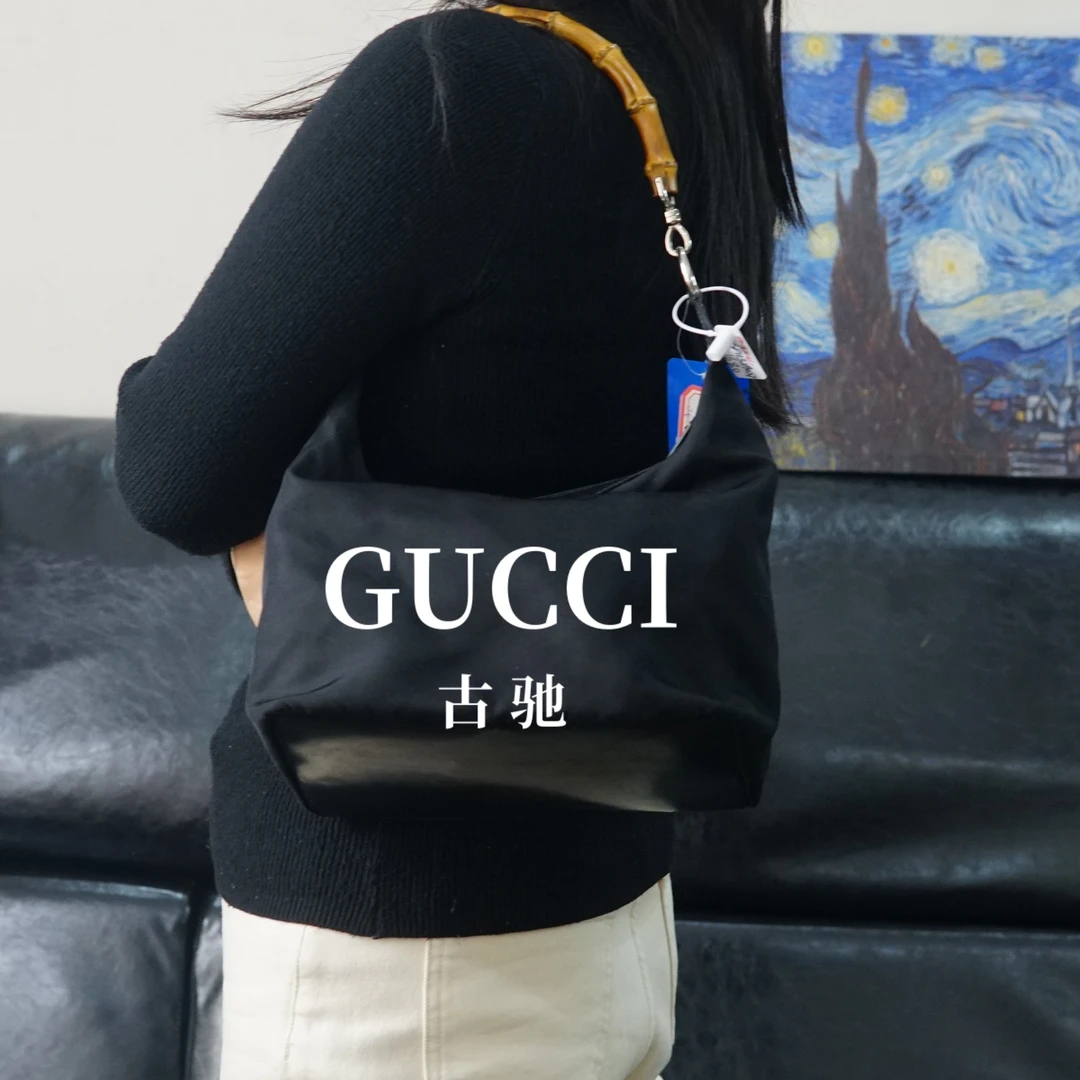 95新 GUCCI/古驰 竹节黑色单肩包/SP11329027/9027
