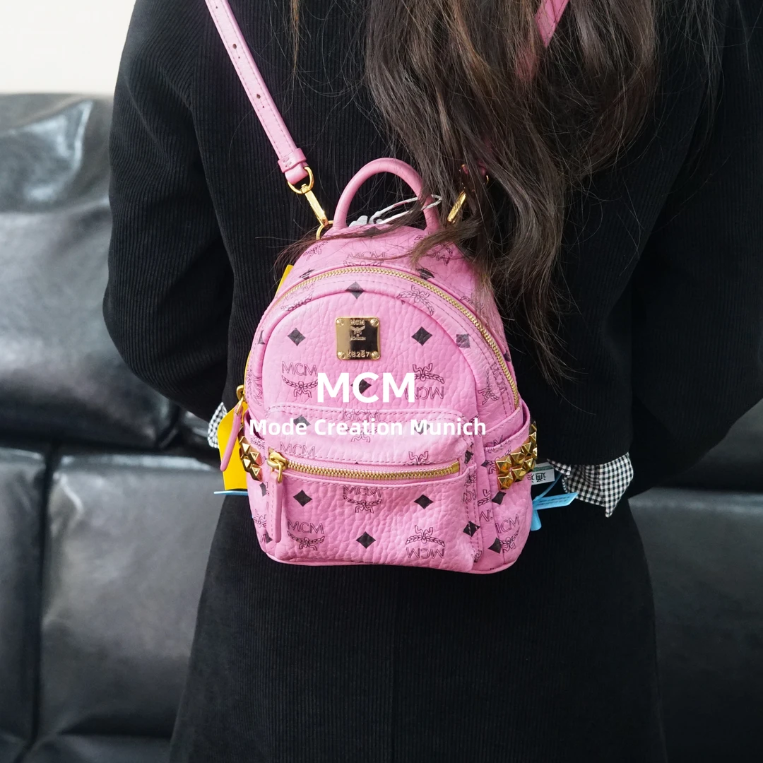 95新 MCM 粉色双肩包/JM08101052/1052