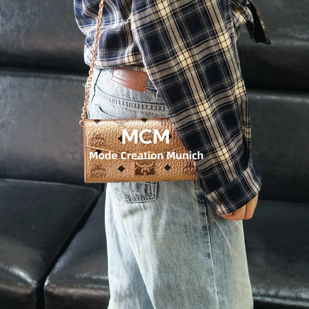 95新 MCM 粉金斜挎包/FYFF09628072/8072