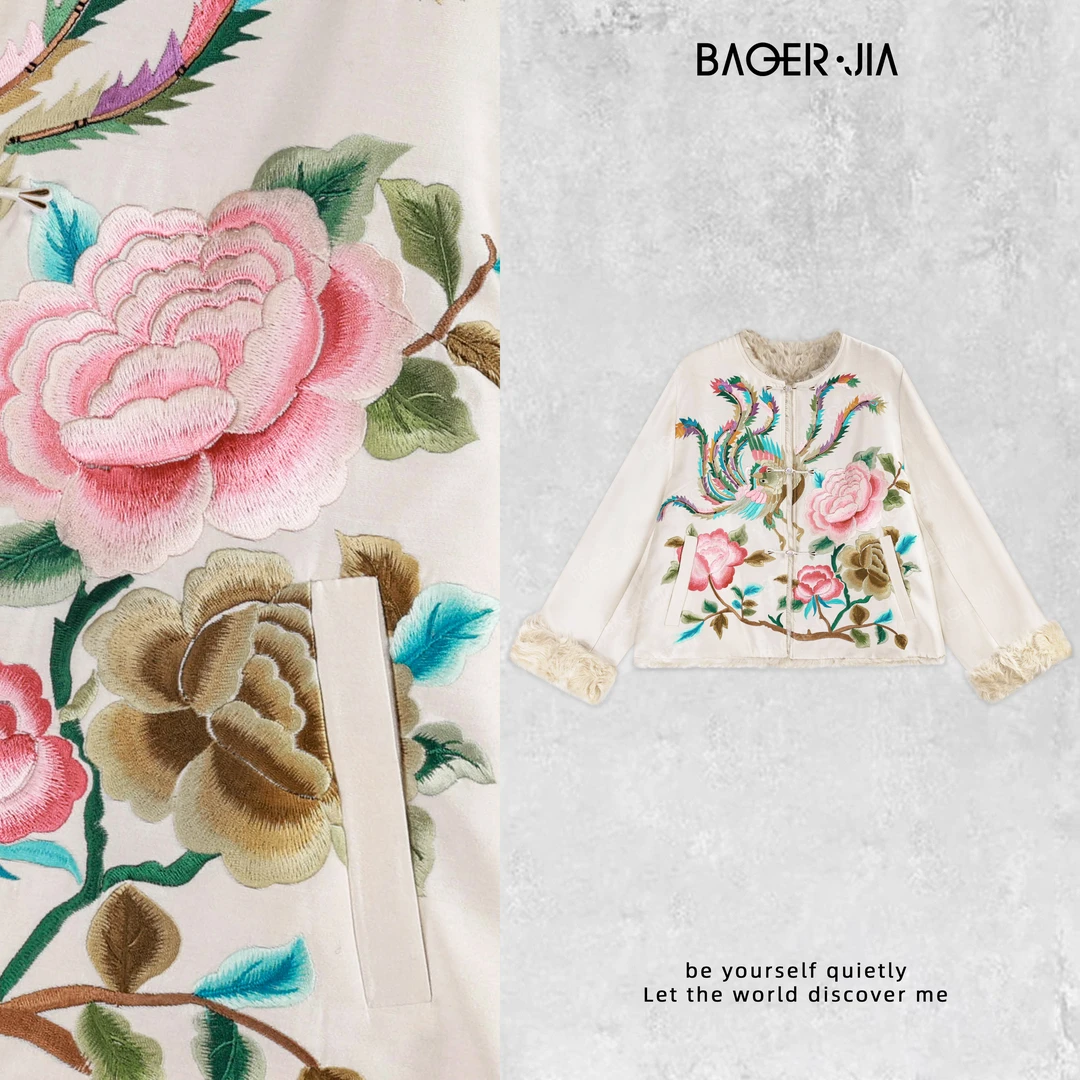 3-【传承/艺术品】宝儿家含幂BA91324410冬季新款牡丹孔雀刺绣外套