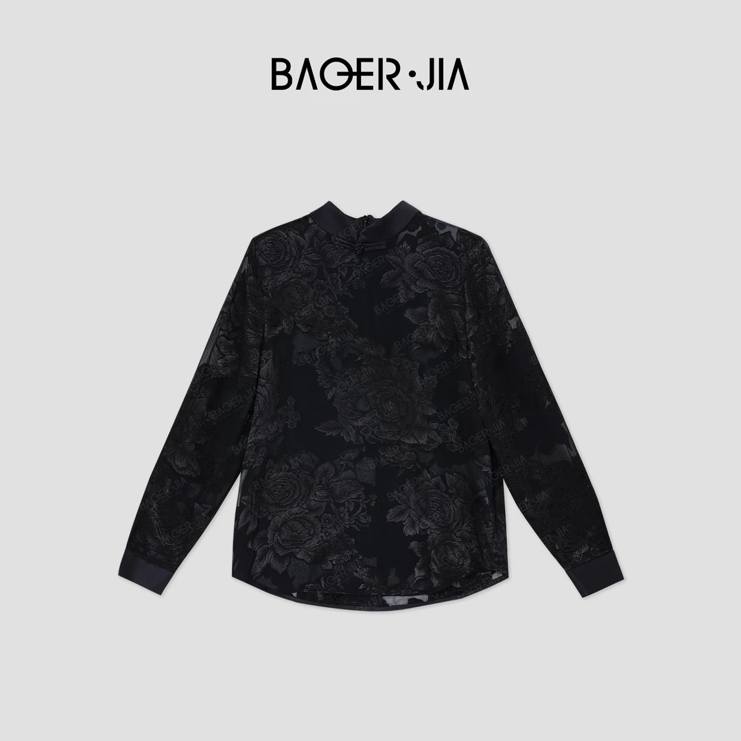 18-【美人】宝儿家BK21624101早春高端轻奢桑蚕丝复古大气烧花衬衫