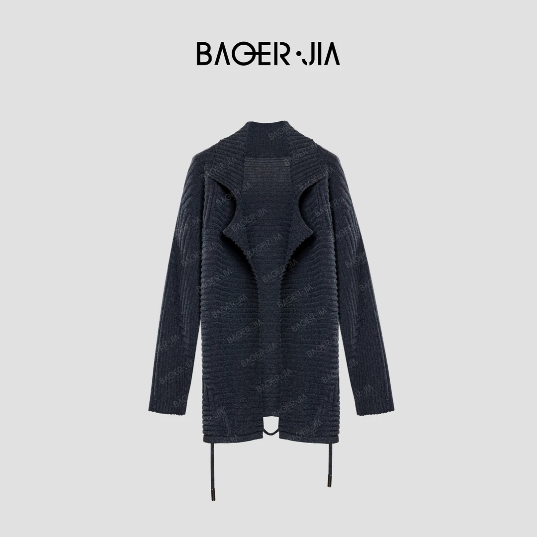 3【秋冬慵懒风】宝儿家BV12823309新款设计款别致韩版针织长款开衫