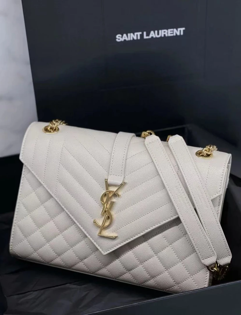 99新 YSL/圣罗兰 ysl 新款信封中号白金荔枝纹/公价无/甄选