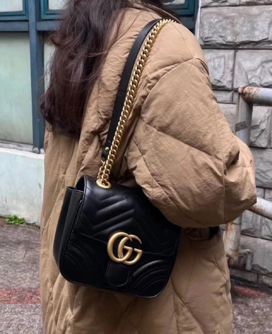 99新 GUCCI/古驰 marmont 方胖子黑金/公价无/甄选