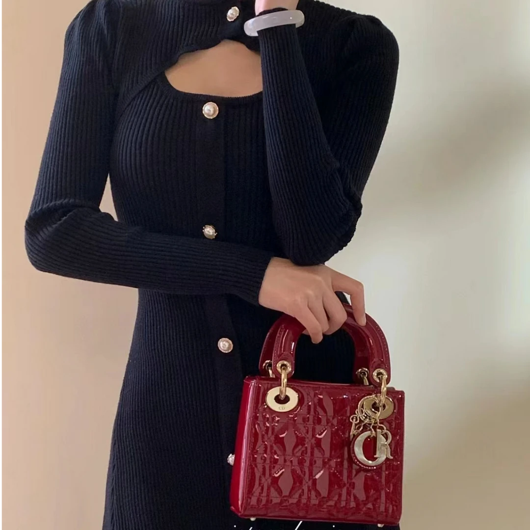 99新 DIOR/迪奥 dior 戴妃三格红金漆皮单肩斜挎包/公价无/甄选