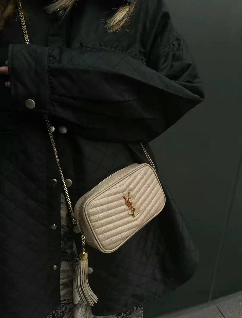 99新 YSL/圣罗兰 ysl 流苏相机包奶茶色/公价无/甄选