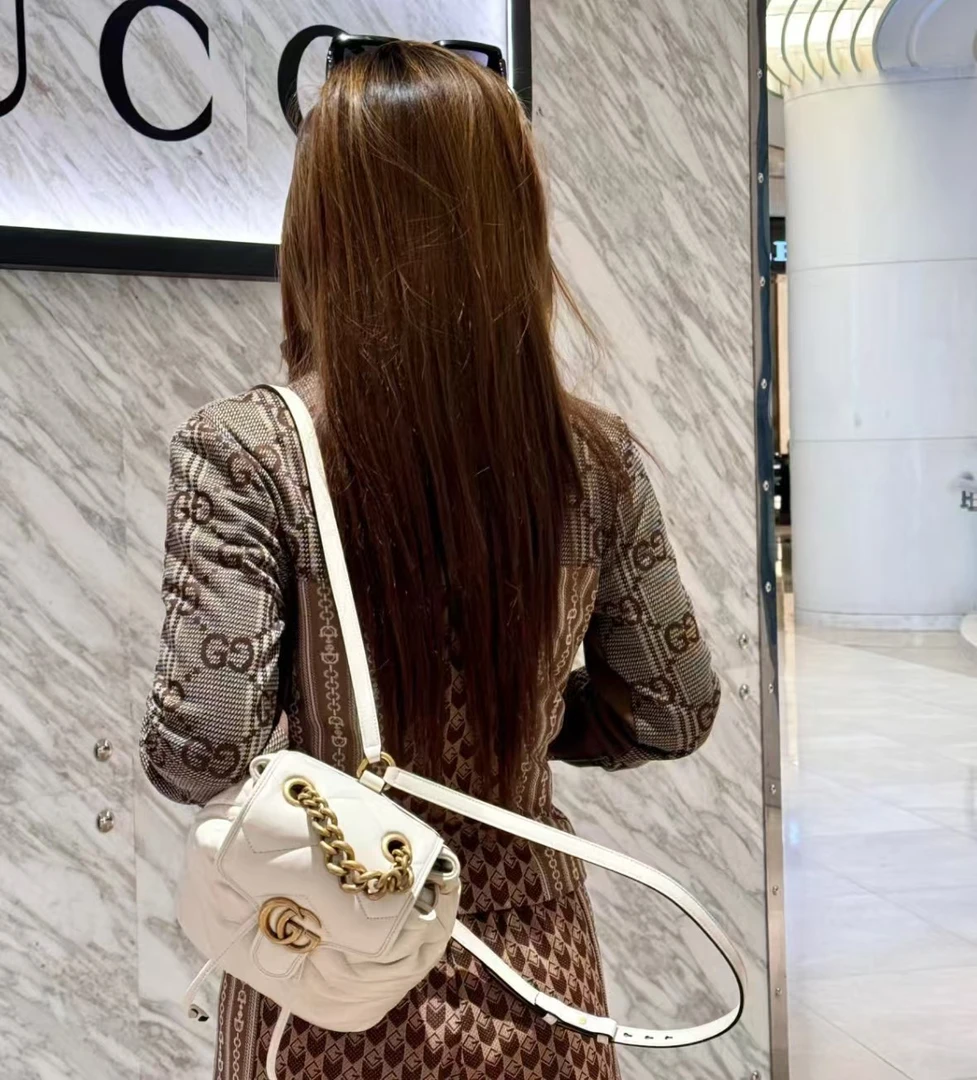 99新 GUCCI/古驰 古驰marmont双肩包白色/公价无/甄选