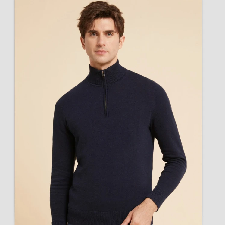 知名商务小汤半拉链全棉针织毛衣打底衫秋冬