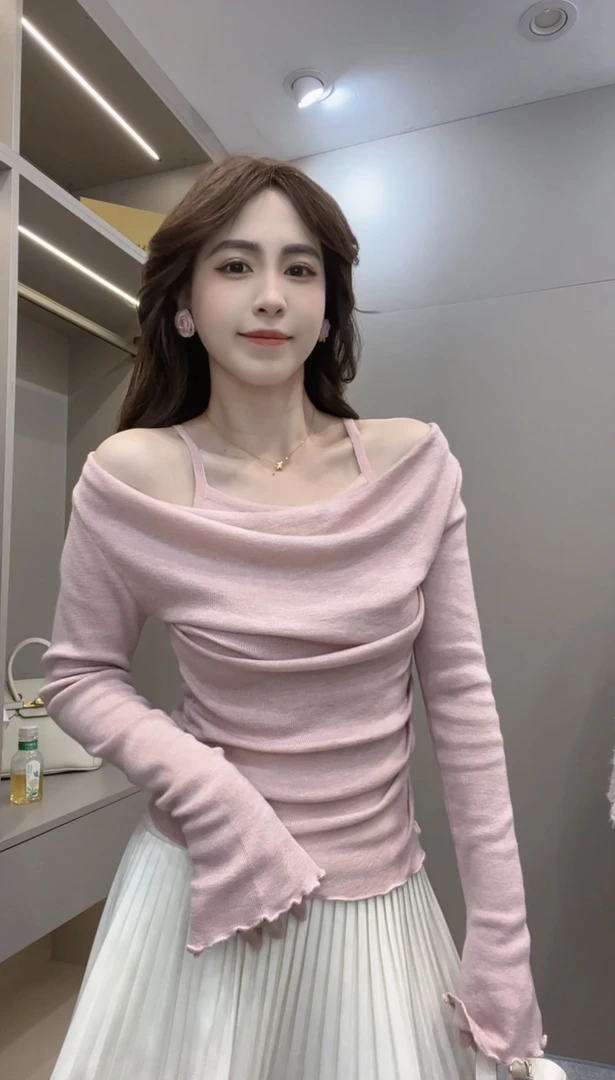 敏敏推荐 【纯欲少女】纯欲感荡领露肩一衣多穿针织衫750