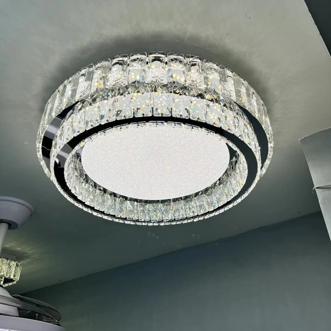 卧室吸顶灯水晶灯后现代高端客厅创意家用圆形主卧室房间灯圆形