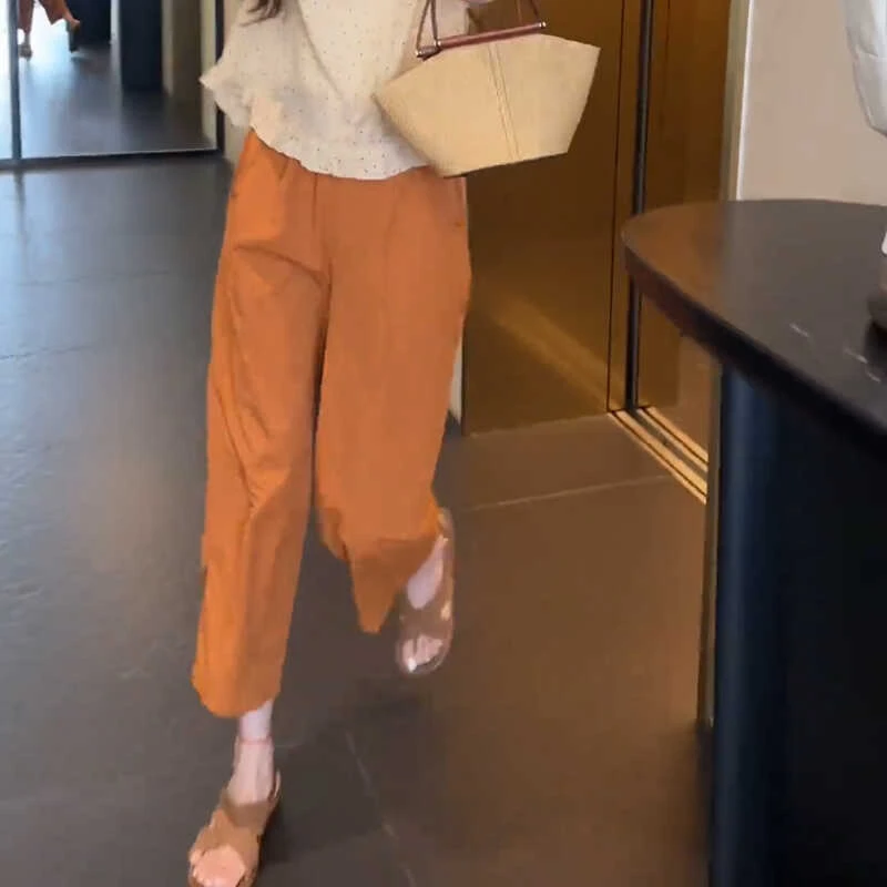 薄款阔腿裤女夏显瘦直筒裤小个子宽松哈伦裤百搭奶奶裤八分休闲裤
