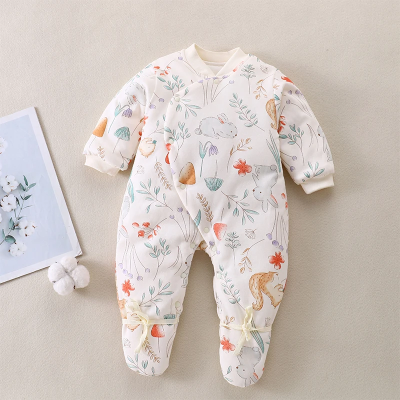 新生儿薄棉包脚棉衣婴儿衣服春装纯棉保暖连体衣满月小宝宝刚出生