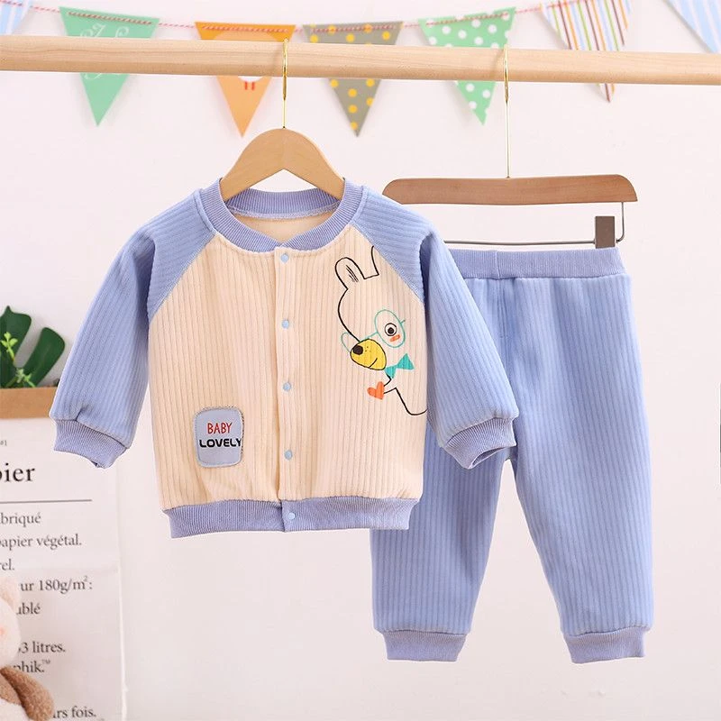 婴儿春秋套装加绒加厚秋冬季男女宝宝洋气衣服外套1-2岁保暖内衣