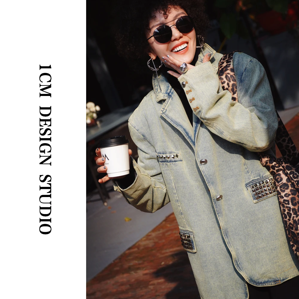 【奕之品牌精选】原创设计师品牌2025 铆钉复古牛仔西装外套