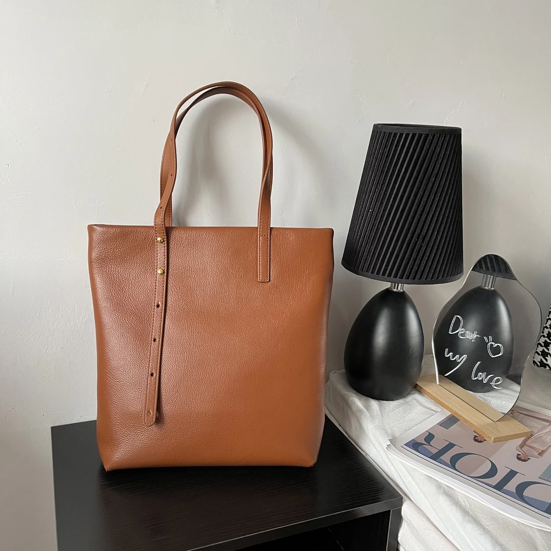 上新高定黄牛皮大容量单肩包女士托特包《8791》