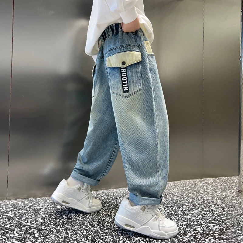 秋季新款男童牛仔裤百搭帅气儿童中大童男孩痞帅个性潮牌男童装