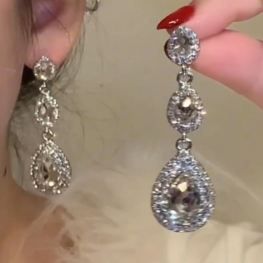 合金耳饰 银色耳坠水滴流苏耳环夸张氛围感设计感气质百搭耳饰