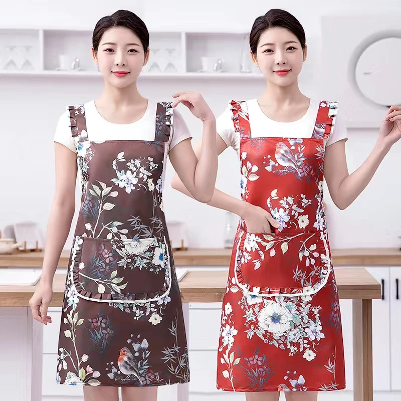 新款防水防油国风围裙家用厨房做饭工作服上班女餐饮专用夏季薄款