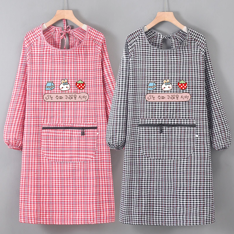 韩版防油家用长袖网红做饭厨房耐脏拉链罩衣餐饮洋气工作男女通用