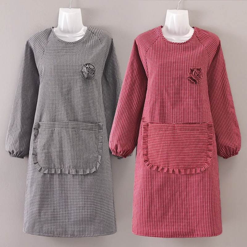 纯棉双层罩衣中长款男女围裙厨房烧饭工作服时尚围裙耐脏防油加厚