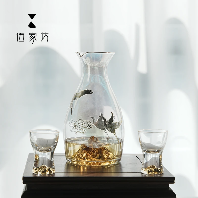 伍家坊金箔白酒杯家用套装分酒器创意金山小酒杯一口杯子弹杯酒杯