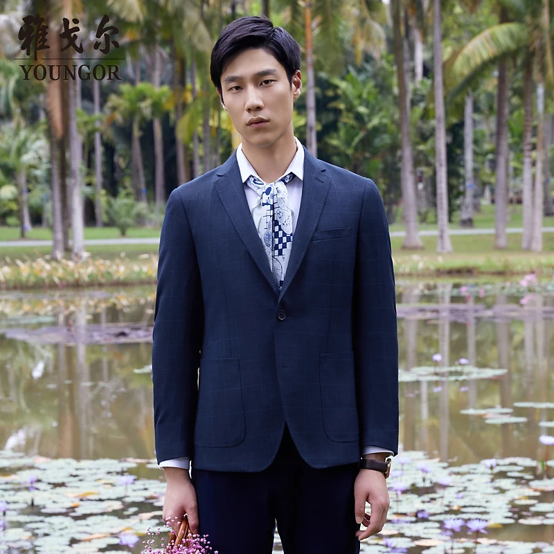Youngor/雅戈尔【星线好物】商务休闲羊毛平驳领男士西装灰色220220