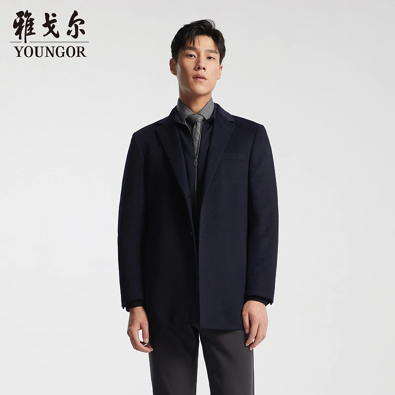 015115雅戈尔秋冬季男士西服领商务休闲毛呢短款大衣