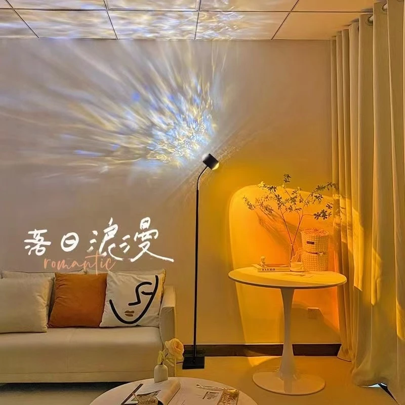 网红爆款双头夕阳水波纹氛围灯客厅卧室直播创意日落水纹落地灯