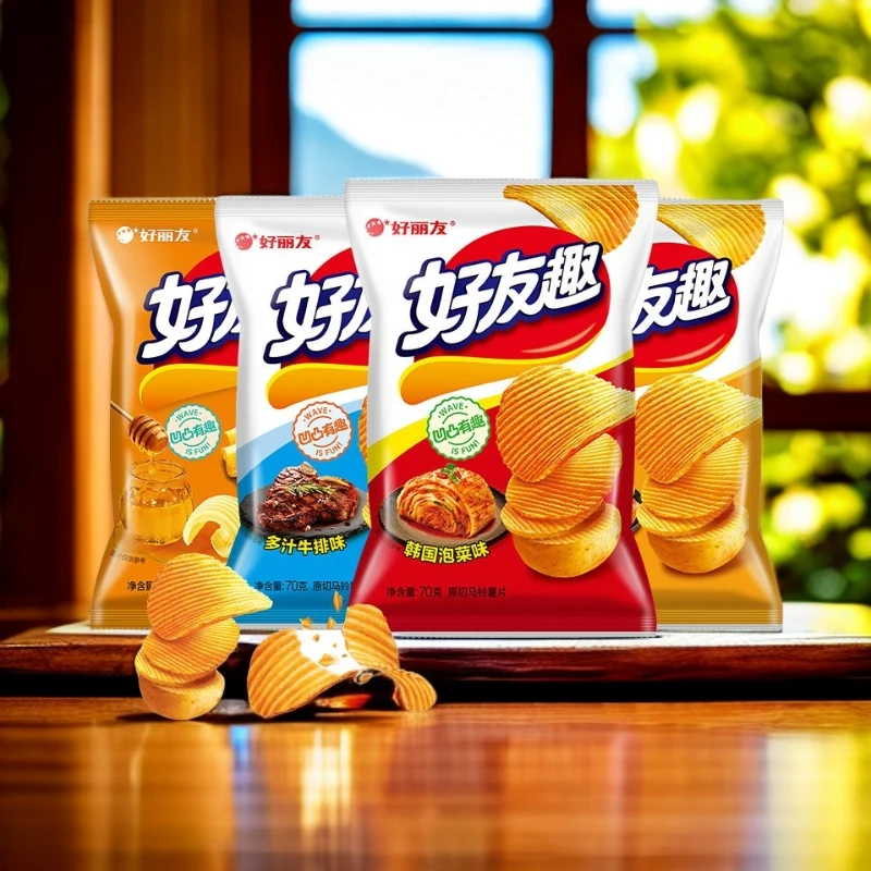好丽友好友趣凹凸薯片烤翅牛排泡菜蜂蜜味口感新鲜浓郁美味零食