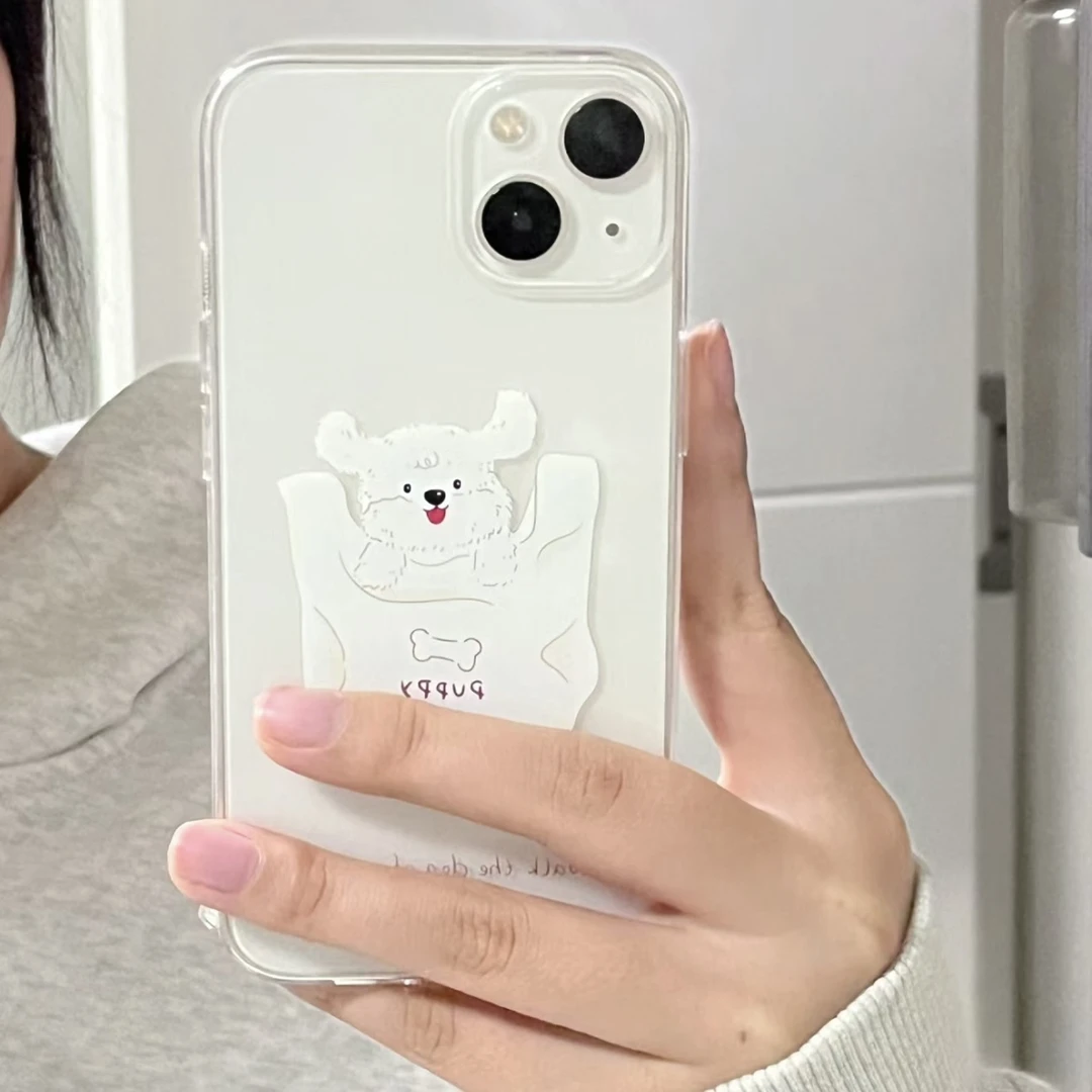 ins风可爱口袋狗狗适用iPhone15苹果12女113透明14Promax手机壳xr
