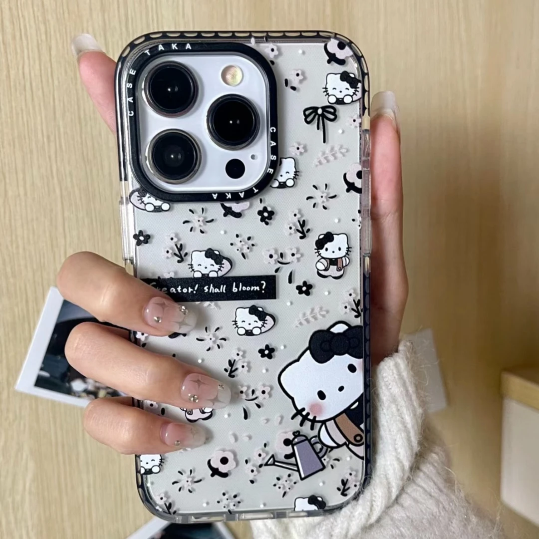 复古碎花KT猫苹果15/14PROmax手机壳11可爱xr防摔iPhone12/13黑边