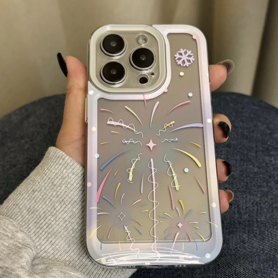 ins透明简约彩色烟花iPhone15/14/13Promax手机壳苹果12/xr太空8p