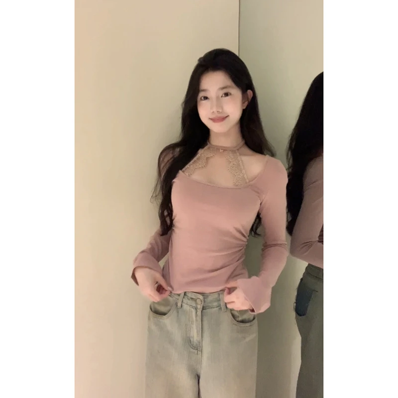王少女YOKLASS 【现】粉色修身蕾丝绑带针织衫纯欲上衣 Z27040S44