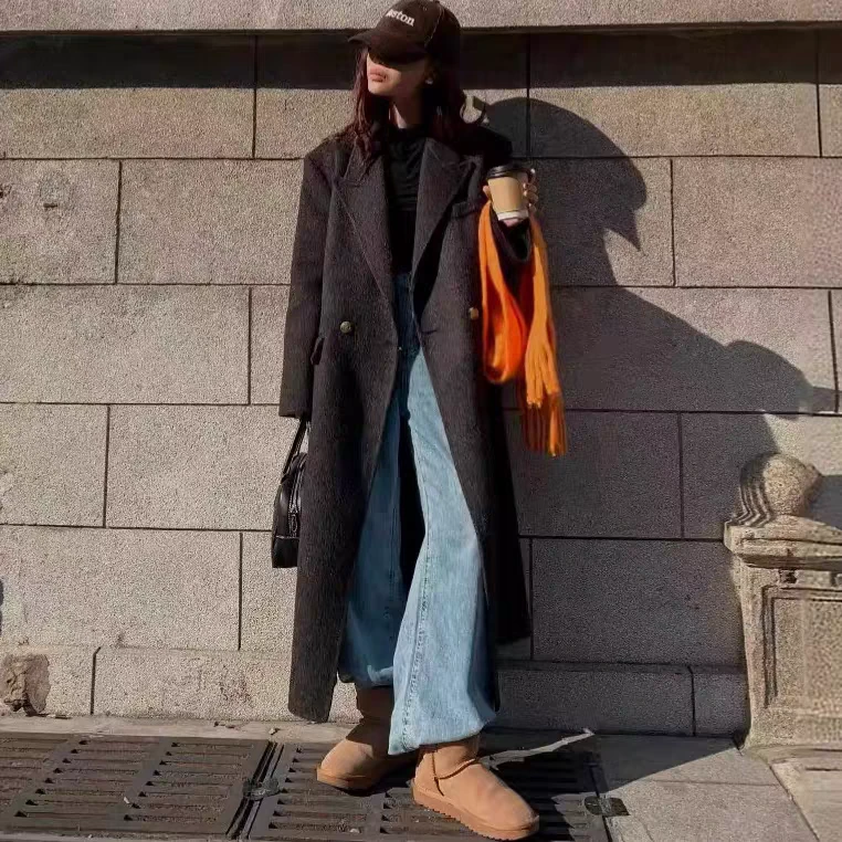 2024秋冬新款大衣女中长款韩版宽松羊毛呢子外套赫本风女