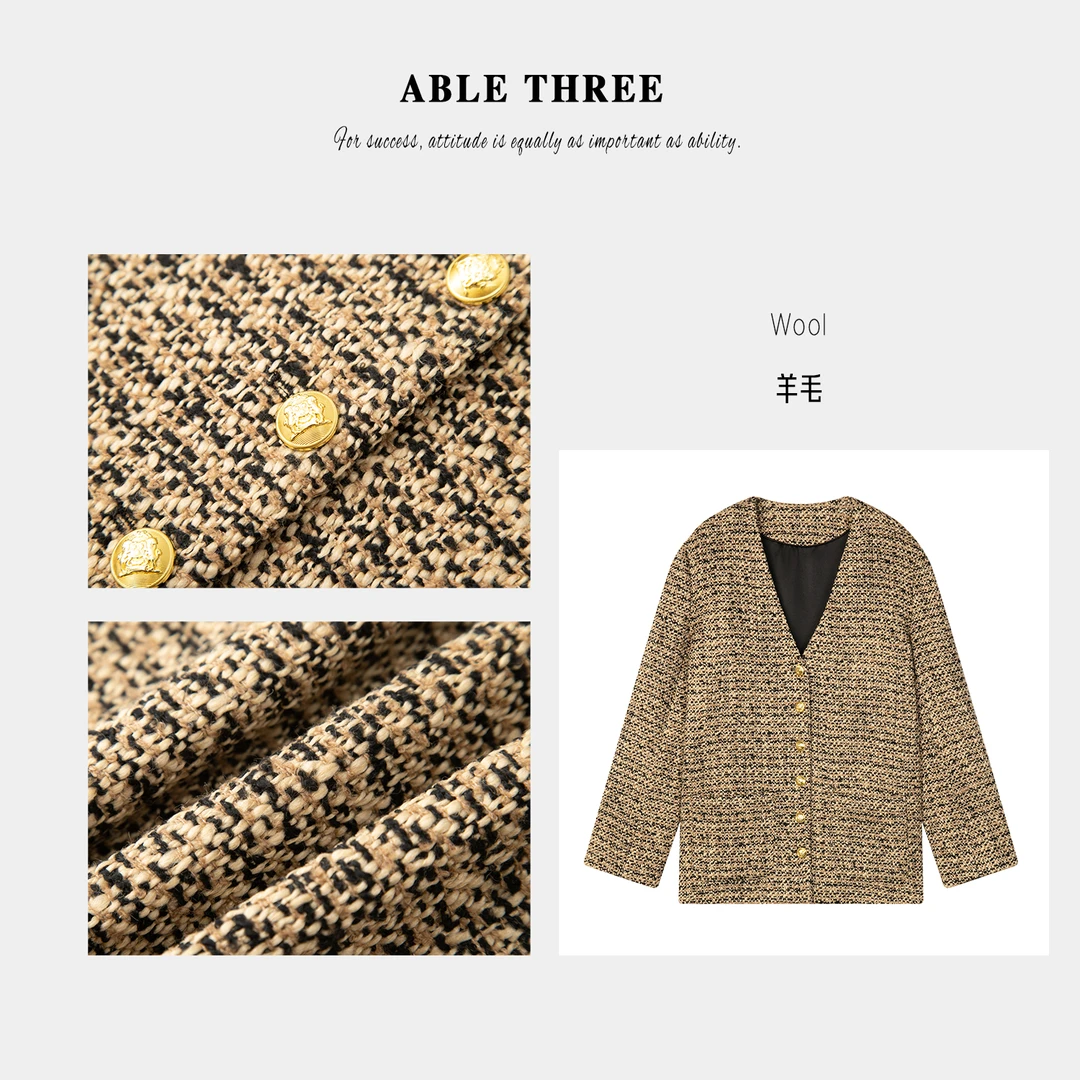 ABLE THREE【重工花呢金扣开衫】老钱风小香外套女士西装 BG-AW3001