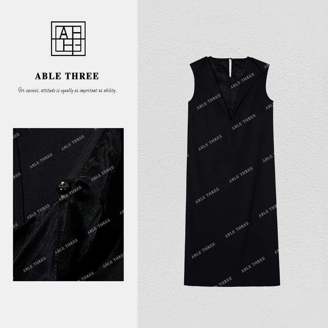 ABLE THREE【ROW柔】 极简黑色圆领后双V背心连衣裙 FD-SS9137