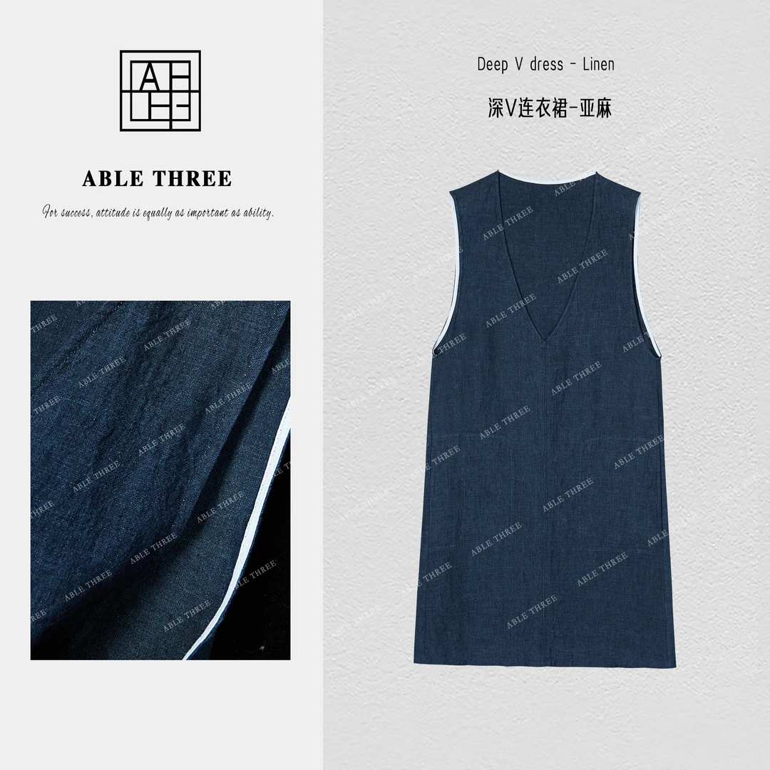 ABLE THREE|【挪威森林】 亚麻肌理感牛仔色夏季连衣裙 OX-SS9088