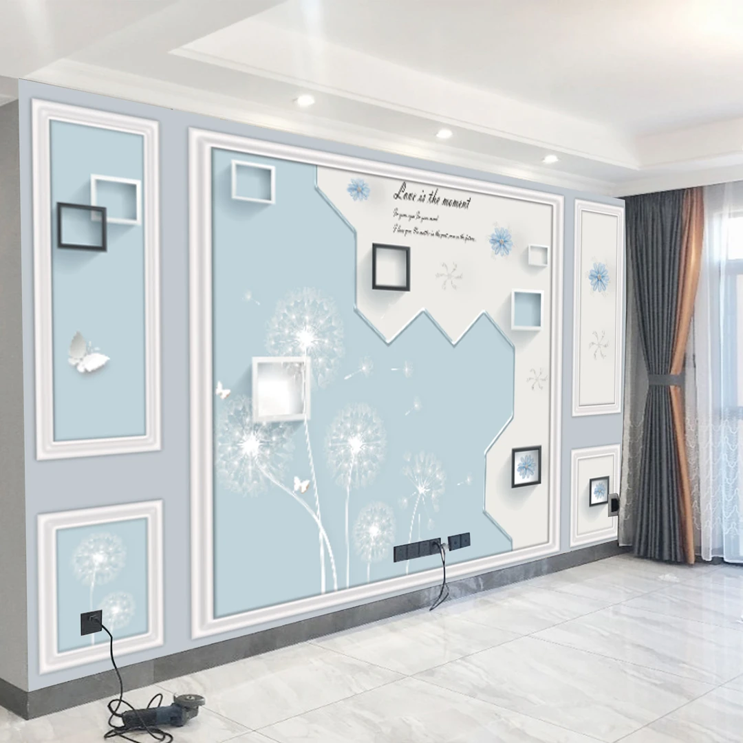 方块蒲公英时尚简约图背景墙沙发卧室客厅影视墙电视墙纸定制壁画