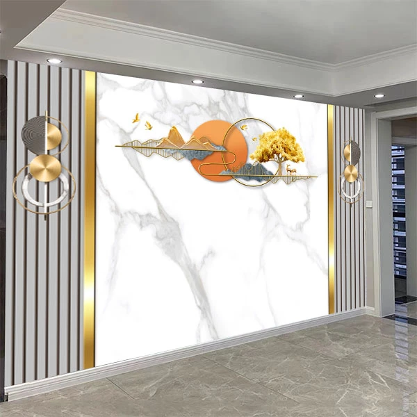 现代轻奢大理石纹影视墙客厅卧室电视墙全屋定制背景墙丝绸布无缝
