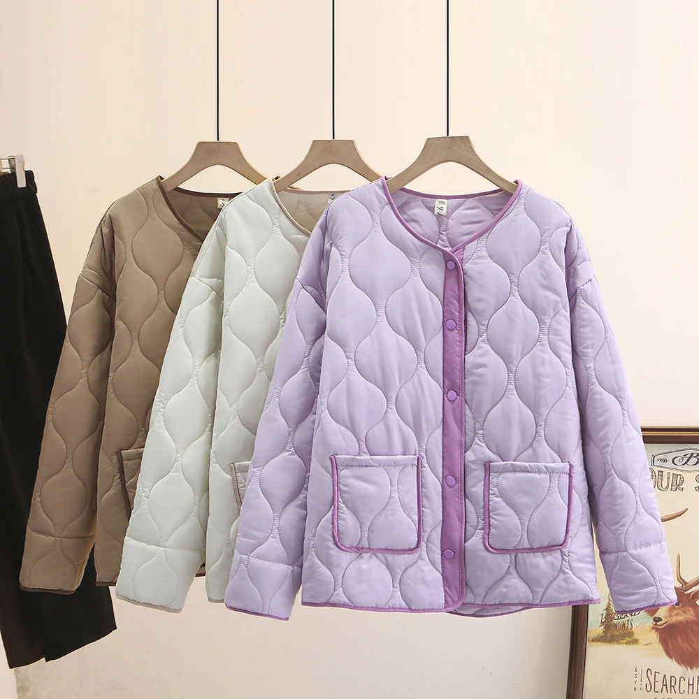 【清仓现货】115-210斤大码女装胖mm秋冬休闲撞色棉衣棉服冬装外套