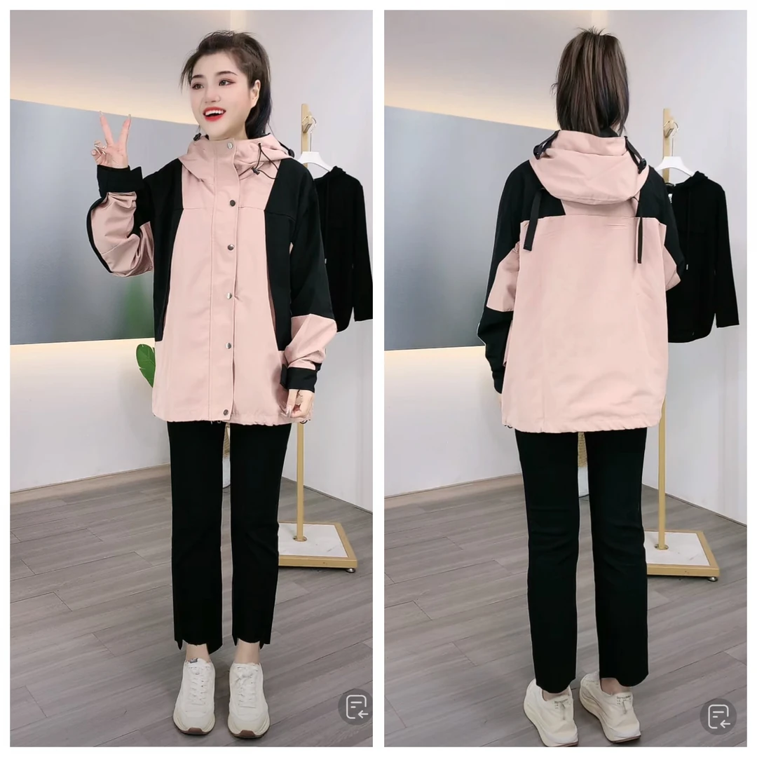 梦冬佳--110-200斤胖mm大码女装撞色休闲户外百搭外套夹棉衣棉服