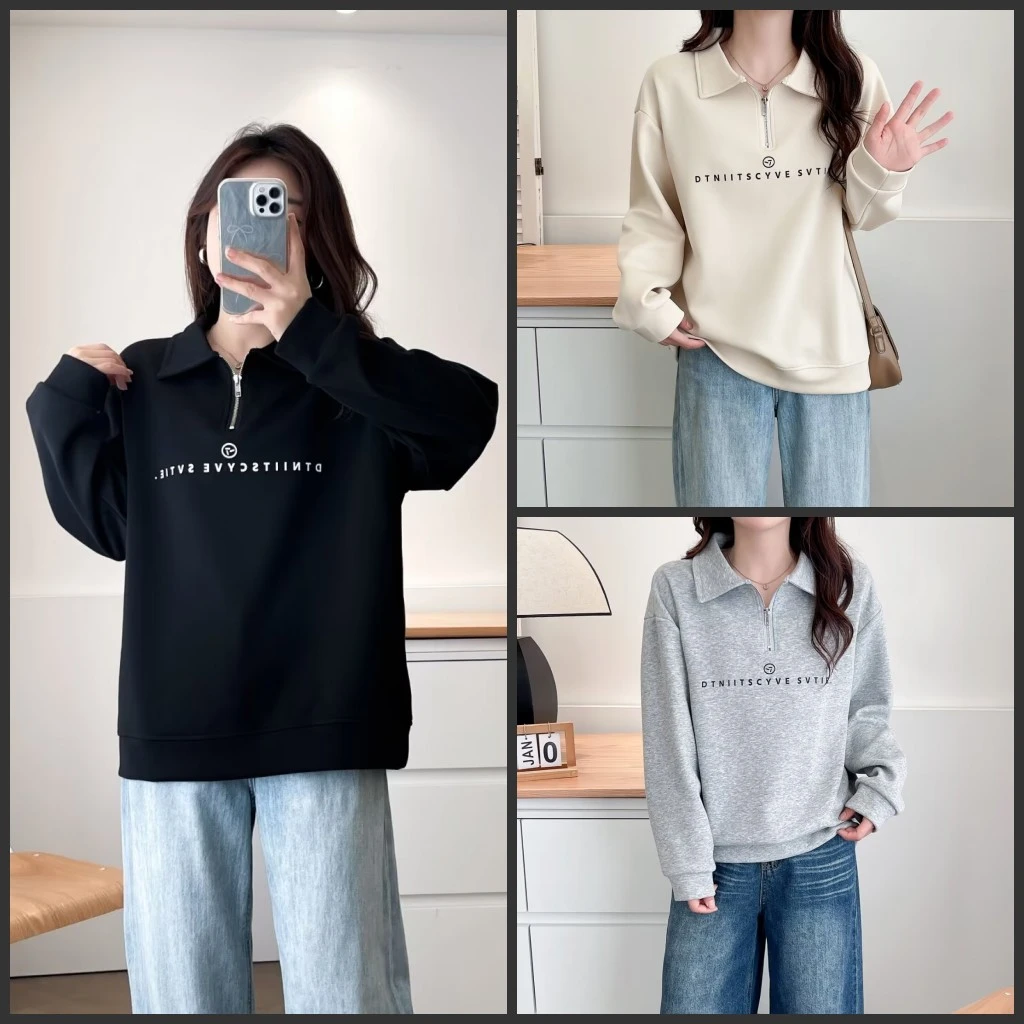 梦冬佳--110-200斤大码女装翻领休闲显瘦遮肉卫衣上衣外套春装