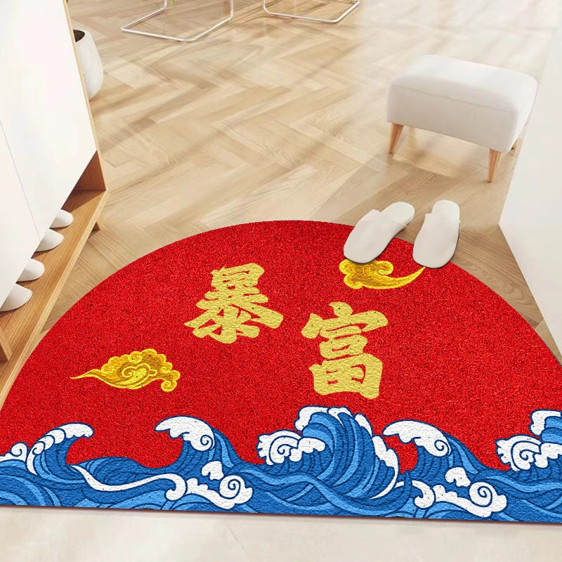 进户门入户地垫半圆垫新中式国潮红色喜庆防滑垫除尘脚垫免洗门垫
