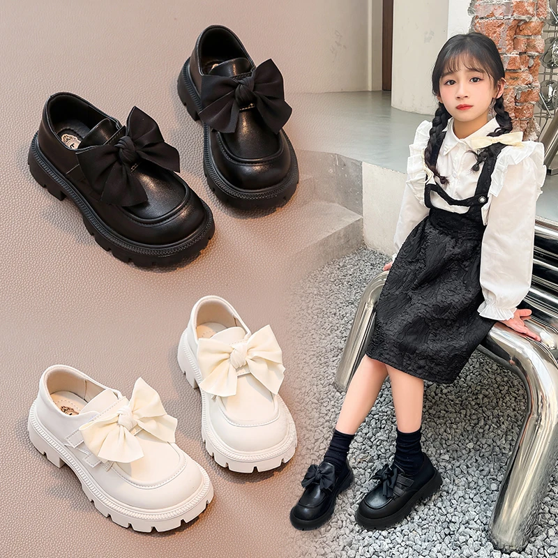 F.V.M女童鞋子儿童公主小皮鞋2024新款春秋时尚黑色中大童小女孩