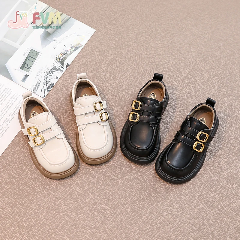 F.V.M女童鞋子儿童公主小皮鞋2024新款春秋款春季女孩英伦黑色单