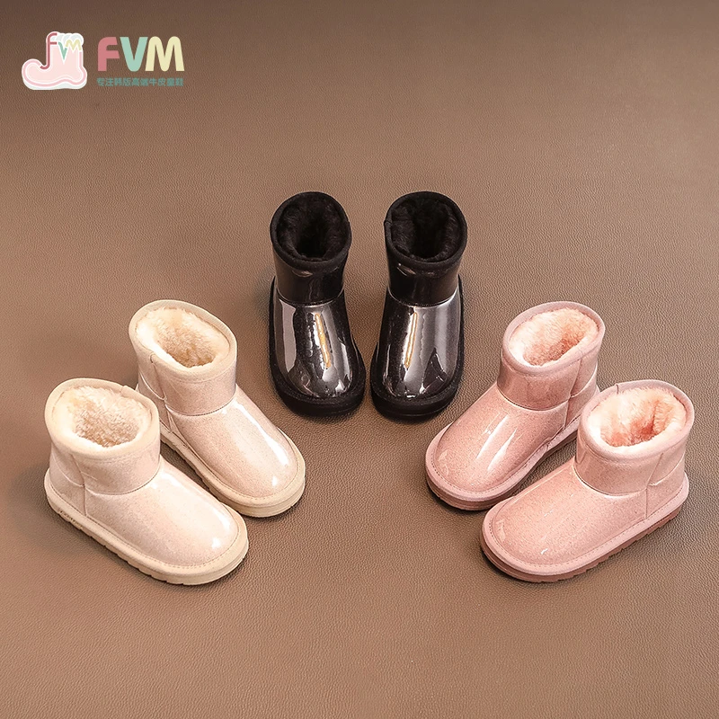 F.V.M女童鞋儿童雪地靴棉鞋冬季宝宝加厚加绒防水防滑皮毛一体