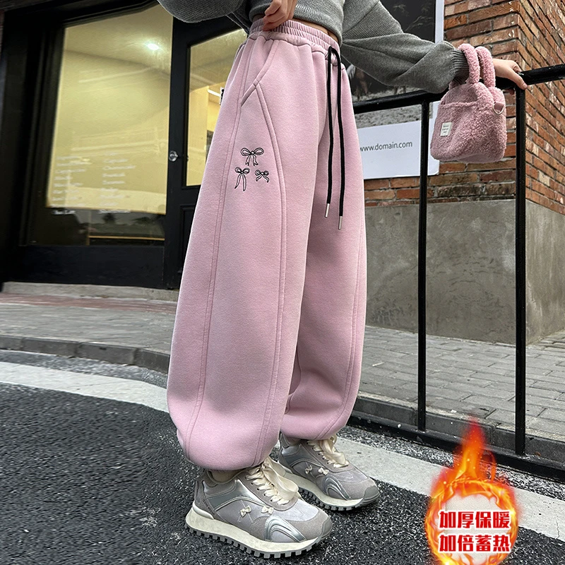 女童加绒裤子一体绒卫裤秋冬季中大儿童装加厚休闲H8锁温保暖重然